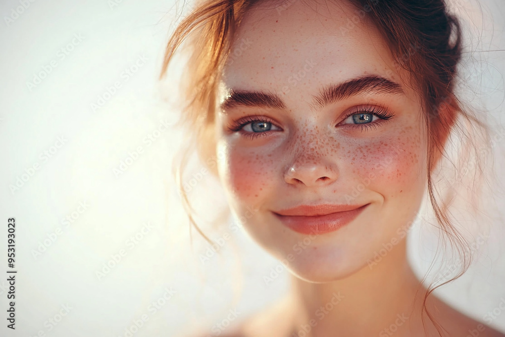 Portrait of a European American woman, close up on a white background Portrait of a European American woman, close up on a white background