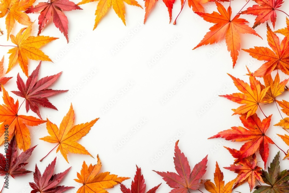 Autumn Maple Leaves Flat Lay White Background created with Generative AI Autumn Maple Leaves Flat Lay White Background created with Generative AI