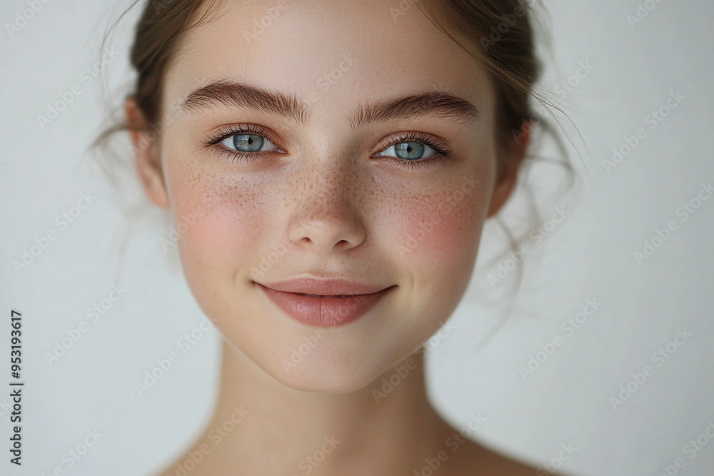 Portrait of a European American woman, close up on a white background Portrait of a European American woman, close up on a white background