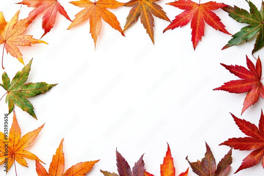 Autumn Maple Leaves Flat Lay White Background created with Generative AI Autumn Maple Leaves Flat Lay White Background created with Generative AI