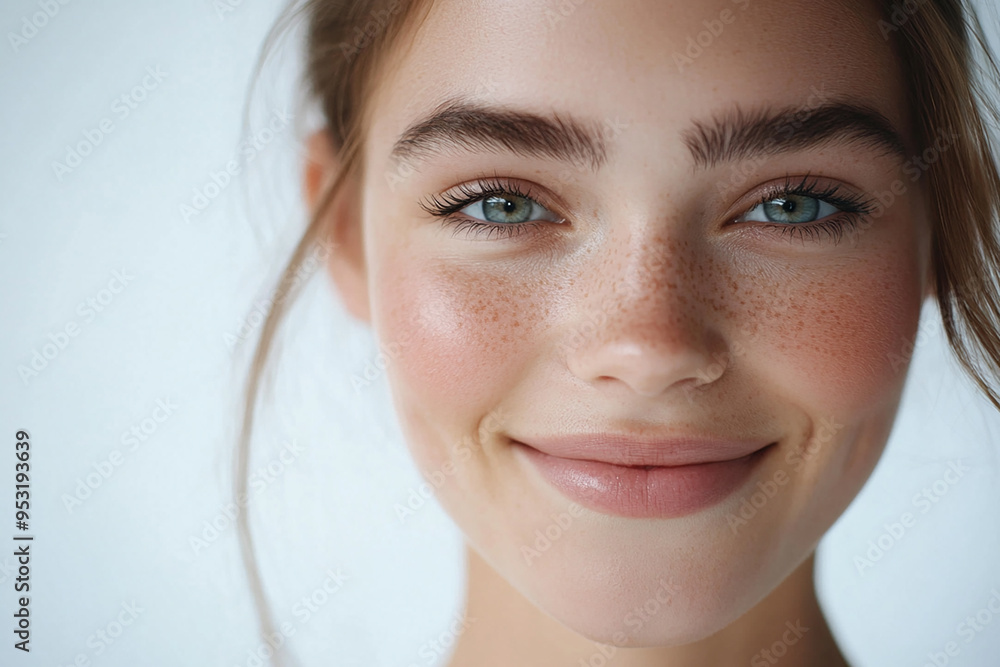 Portrait of a European American woman, close up on a white background Portrait of a European American woman, close up on a white background