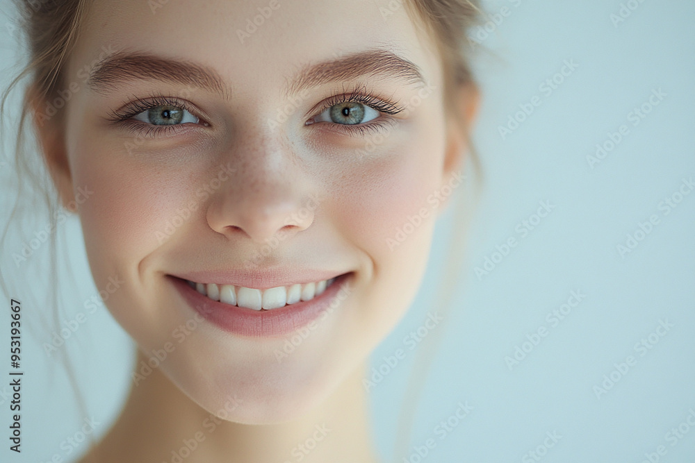 Portrait of a European American woman, close up on a white background Portrait of a European American woman, close up on a white background