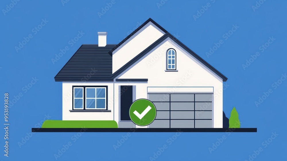 A simple illustration of a house with a green check mark, symbolizing approval or satisfaction in real estate A simple illustration of a house with a green check mark, symbolizing approval or satisfaction in real estate