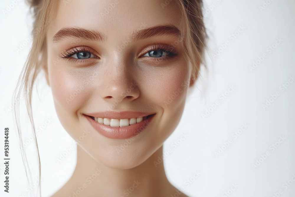 Portrait of a European American woman, close up on a white background Portrait of a European American woman, close up on a white background