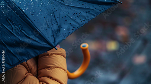 Close-up of a childâs hand holding a small umbrella, focusing on the size contrast and the handle. photo