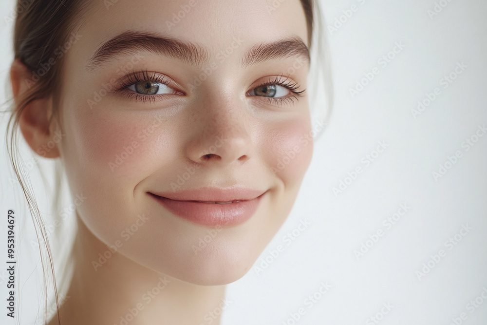 Portrait of a European American woman, close up on a white background Portrait of a European American woman, close up on a white background
