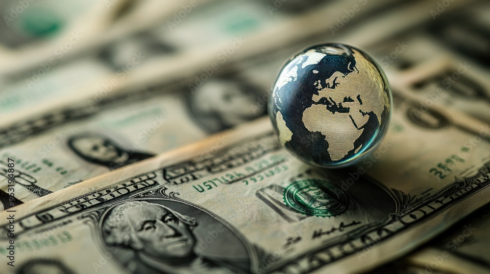 Close-up of US dollar bills with a tiny globe resting on top, symbolizing the global influence of financial markets. Close-up of US dollar bills with a tiny globe resting on top, symbolizing the global influence of financial markets.
