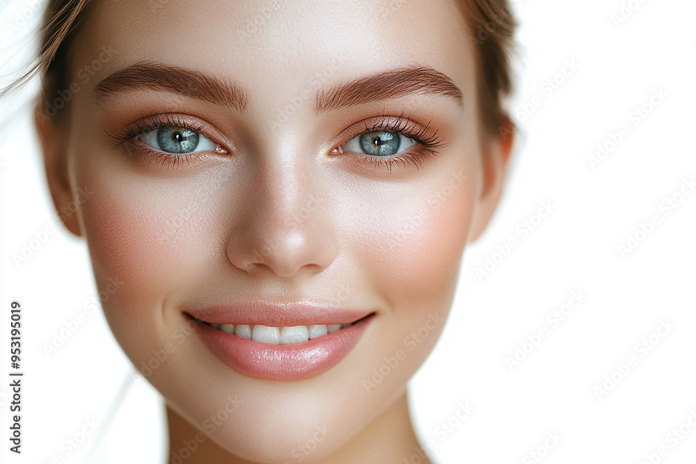 Portrait of a European American woman, close up on a white background Portrait of a European American woman, close up on a white background
