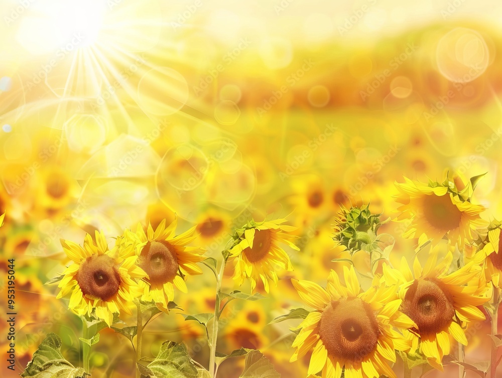 Obraz premium Sun-drenched Sunflower Serenity: A Captivating Abstract Field of Beauty