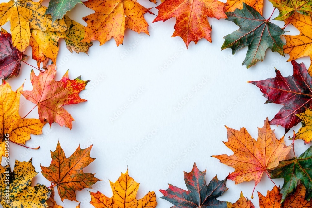 Autumn Maple Leaves Flat Lay White Background created with Generative AI Autumn Maple Leaves Flat Lay White Background created with Generative AI