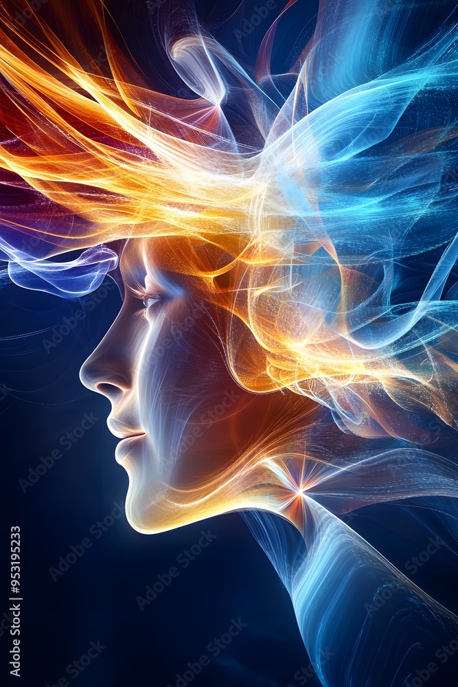 Abstract Face in Digital Flames. Abstract Face in Digital Flames.