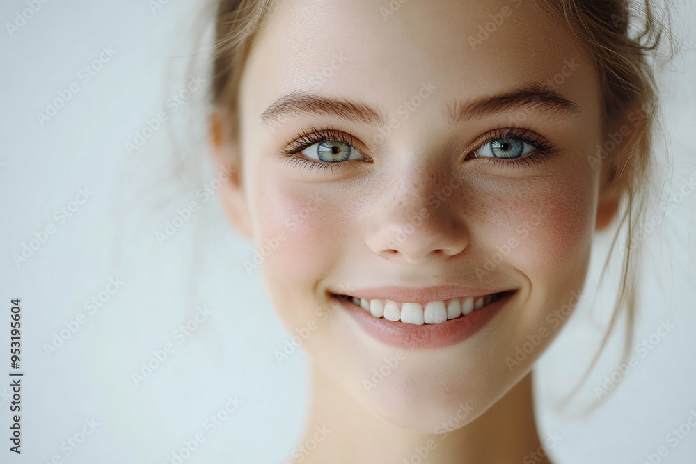 Portrait of a European American woman, close up on a white background Portrait of a European American woman, close up on a white background