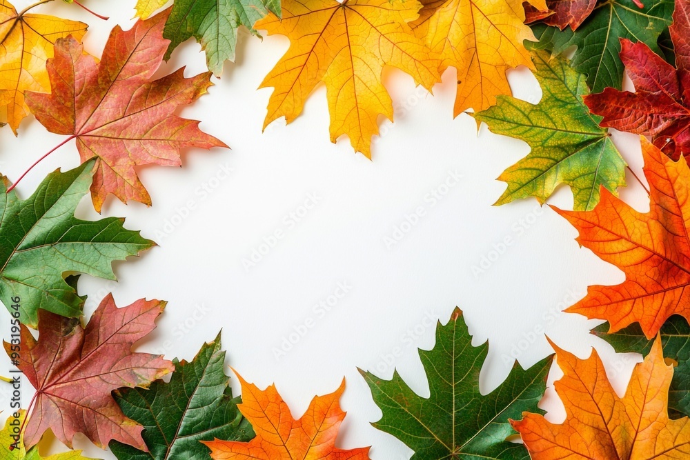 Fototapeta premium Autumn Maple Leaves Flat Lay White Background created with Generative AI