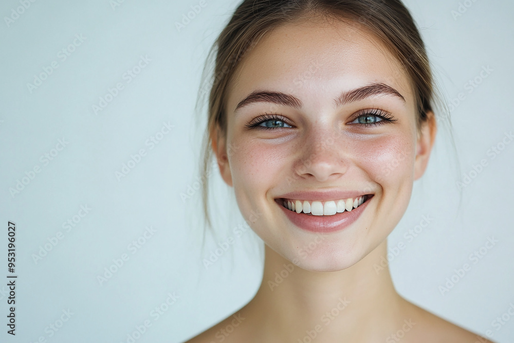 Portrait of a European American woman, close up on a white background Portrait of a European American woman, close up on a white background