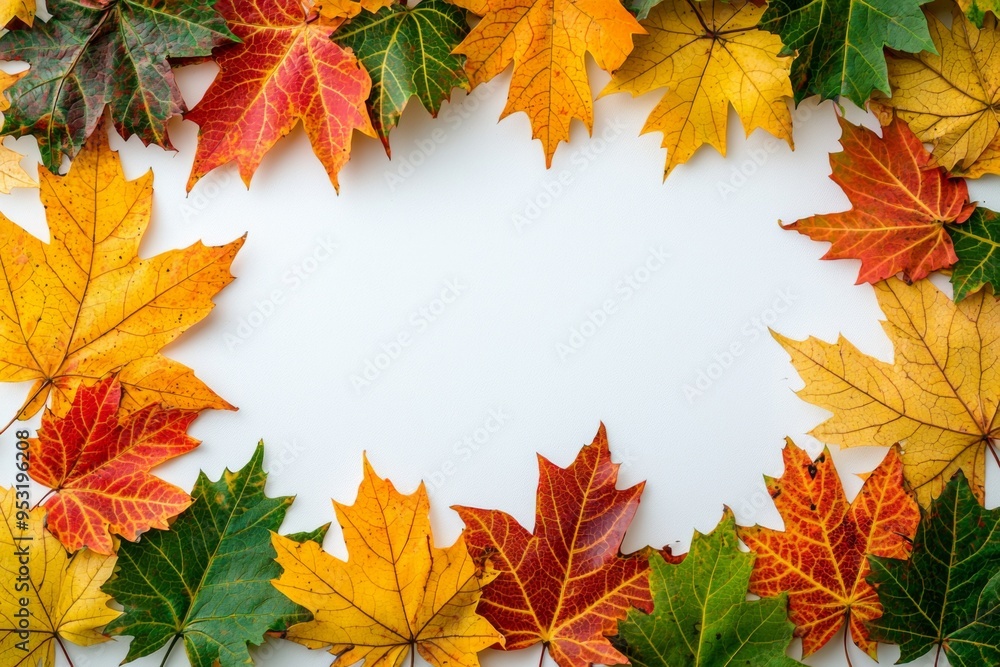 Autumn Maple Leaves Flat Lay White Background created with Generative AI Autumn Maple Leaves Flat Lay White Background created with Generative AI