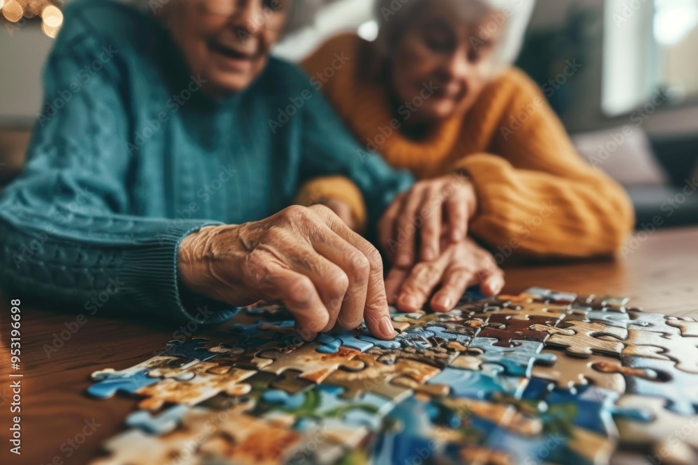 Two friends working together on a puzzle, great for illustrations and articles about teamwork and problem-solving Two friends working together on a puzzle, great for illustrations and articles about teamwork and problem-solving