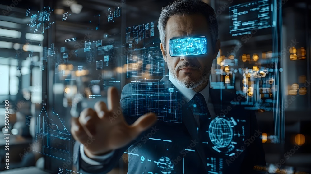 Businessman Using Augmented Reality Glasses Businessman Using Augmented Reality Glasses