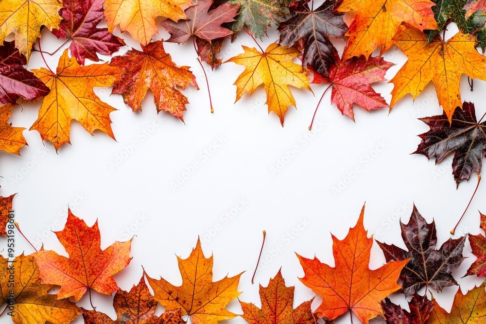 Autumn Maple Leaves Flat Lay White Background created with Generative AI Autumn Maple Leaves Flat Lay White Background created with Generative AI