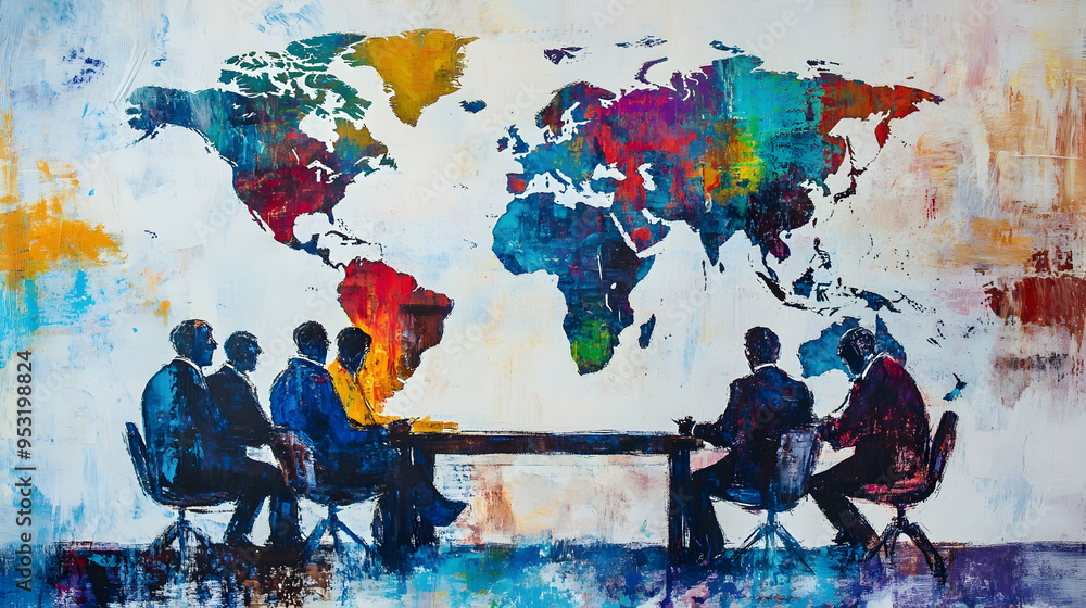 Fototapeta premium Discussing policy of international partnership.AI