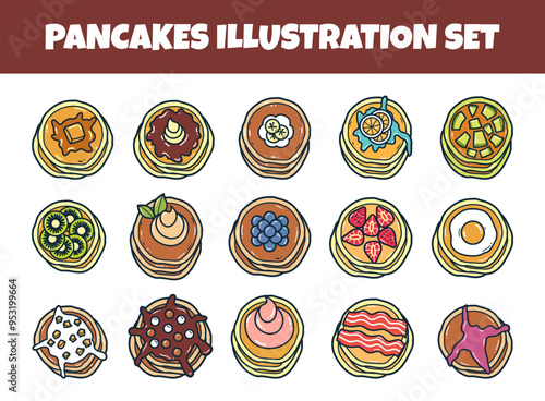 Pancakes food vector illustration set