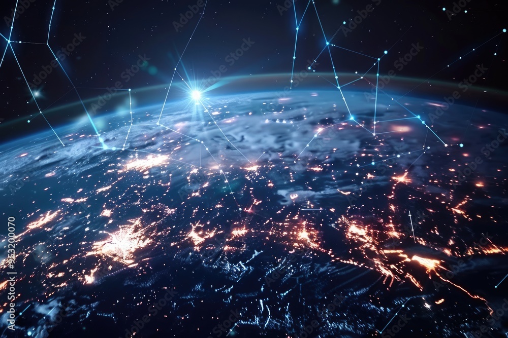 Global telecommunication network connecting world for finance blockchain IoT. Global telecommunication network connecting world for finance blockchain IoT.