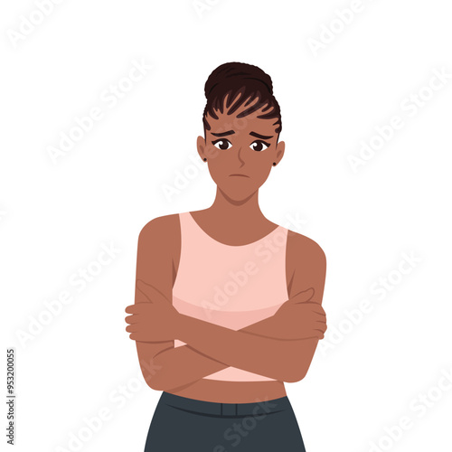 Woman feeling sorry, mental health diseases disorder. Flat vector character illustration