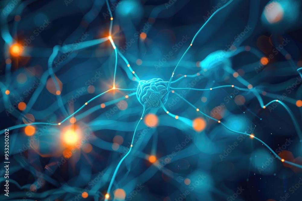 Abstract neural connections on blue background for AI design. Abstract neural connections on blue background for AI design.