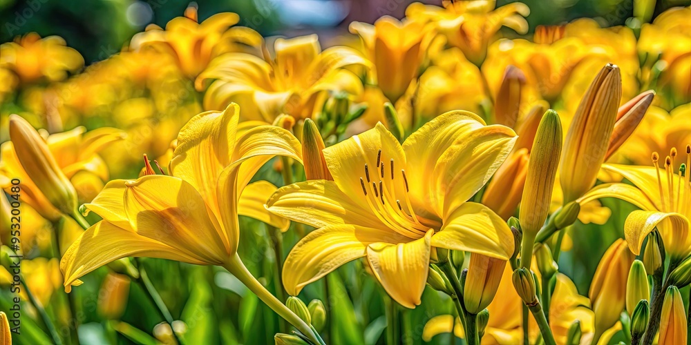 Obraz premium Yellow Daylilies Bloom Profusely In A Garden, Creating A Vibrant And Sunny Display.