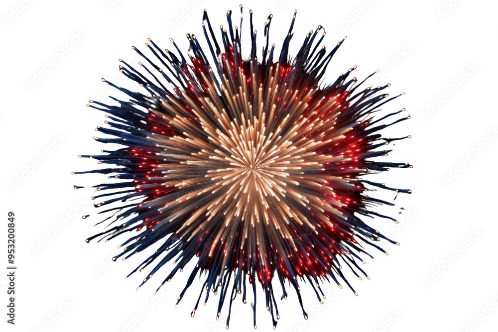 Obraz premium A close-up shot of a single firework exploding isolated on white background