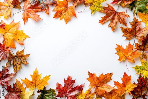 Autumn Maple Leaves Flat Lay White Background created with Generative AI