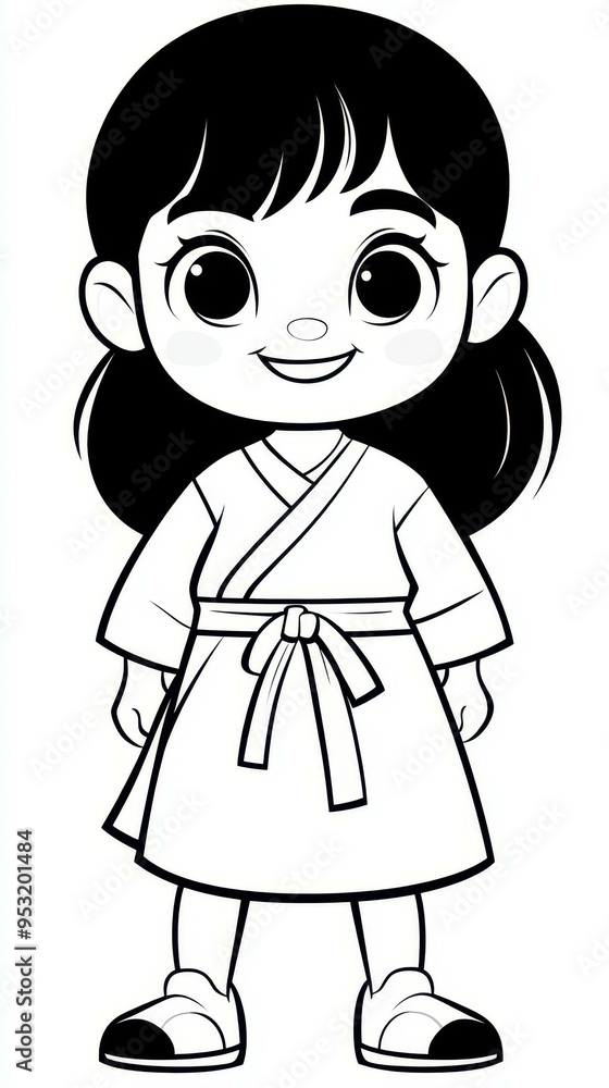 A cute little girl in minimalist style, dressed in ancient attire, beams with a big smile on a simple white backdrop. A cute little girl in minimalist style, dressed in ancient attire, beams with a big smile on a simple white backdrop.