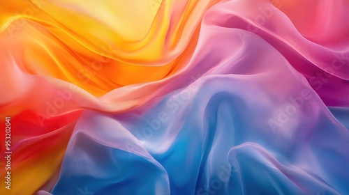 A dynamic, abstract background featuring flowing cloth in multiple colors, creating a sense of movement and elegance.