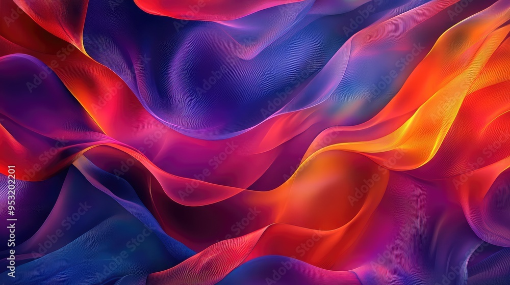 Fototapeta premium A dynamic abstract background with layers of flowing colorful cloth, intertwining to create a fluid and seamless pattern.