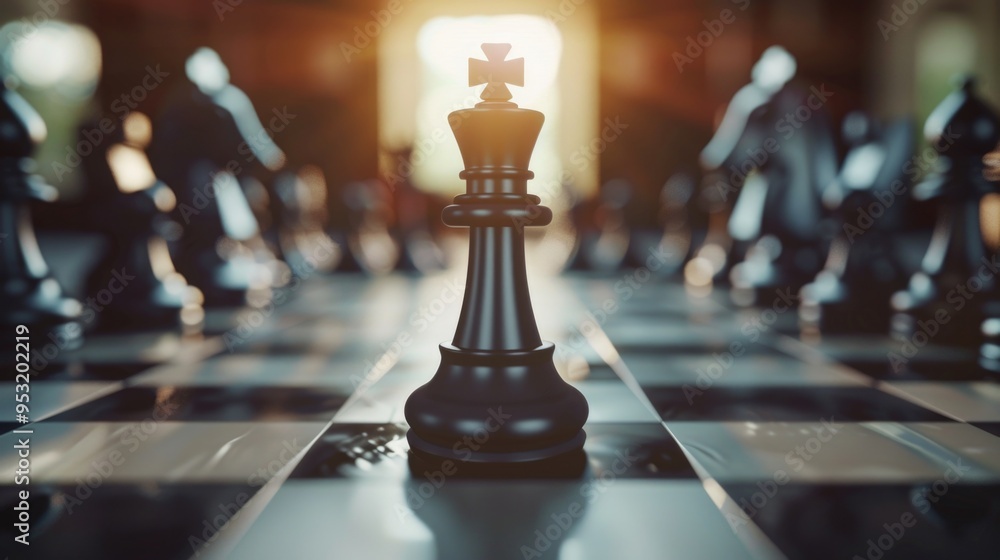 A single chess piece sits on a wooden chess board, ideal for illustrations or presentations about strategy and games A single chess piece sits on a wooden chess board, ideal for illustrations or presentations about strategy and games