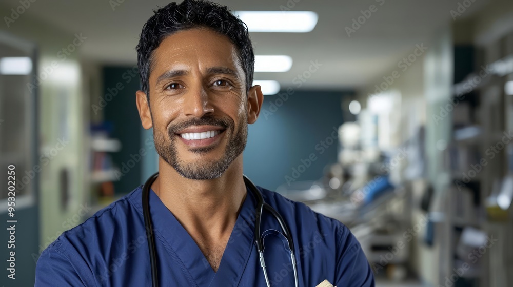 A closeup portrait of a doctor smiling A closeup portrait of a doctor smiling