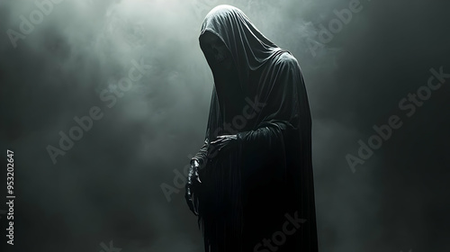 A cloaked figure with a ske...