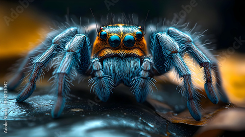 A close-up of a blue and or...