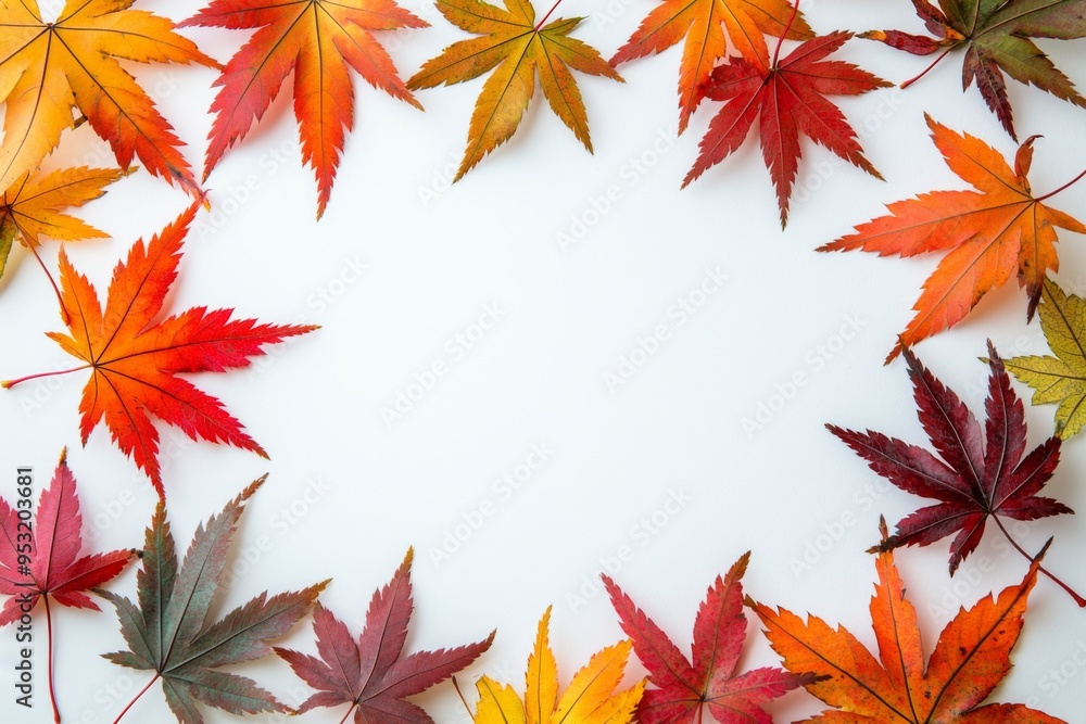 Autumn Maple Leaves Flat Lay White Background created with Generative AI Autumn Maple Leaves Flat Lay White Background created with Generative AI