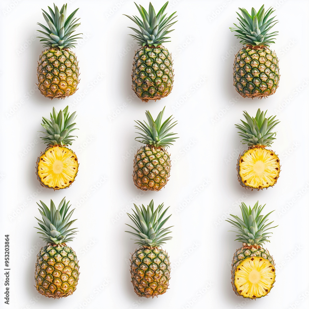 pineapples on a clean white background. pineapples on a clean white background.