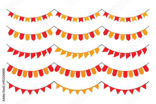 party flag decorations, available in red and orange style, birthday and anniversary celebrations. editable vector eps 10.