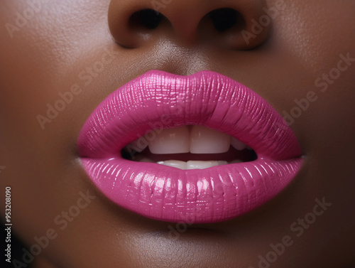 Close-up of African American Woman's Lips with pink lipstick photo