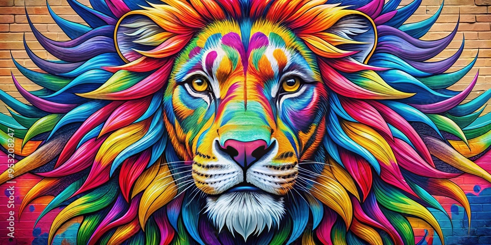 Vibrant Lion street art with a color? style Vibrant Lion street art with a color? style