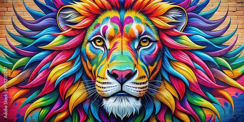 Vibrant Lion street art with a color? style