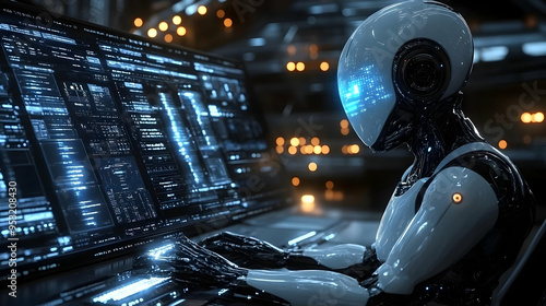 A futuristic robot with glo...