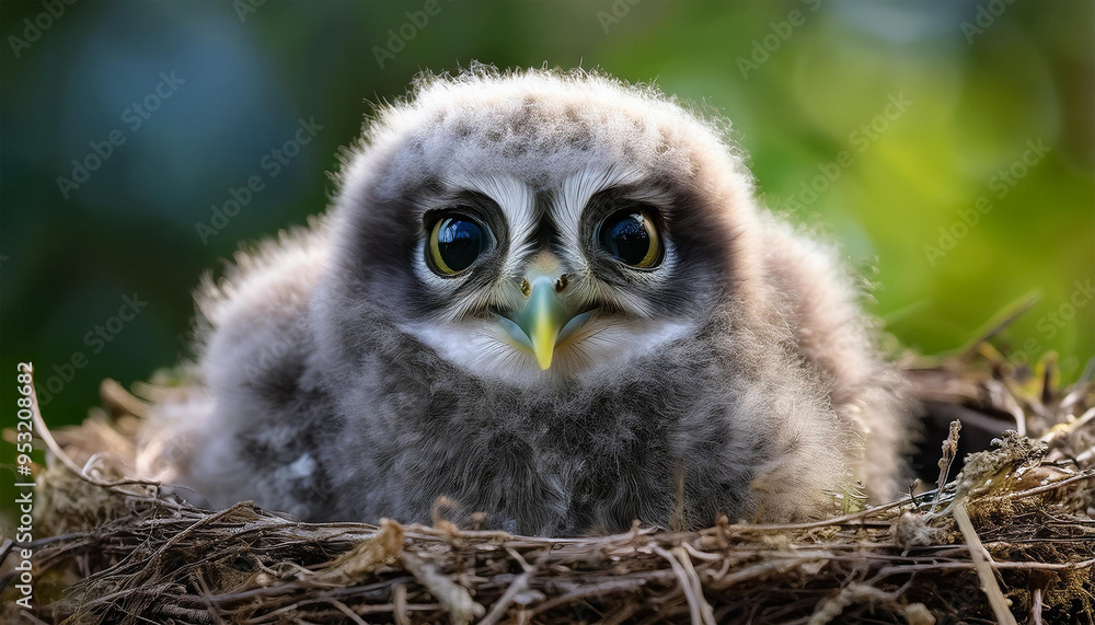 Obraz premium Cute Baby Owl in Nest