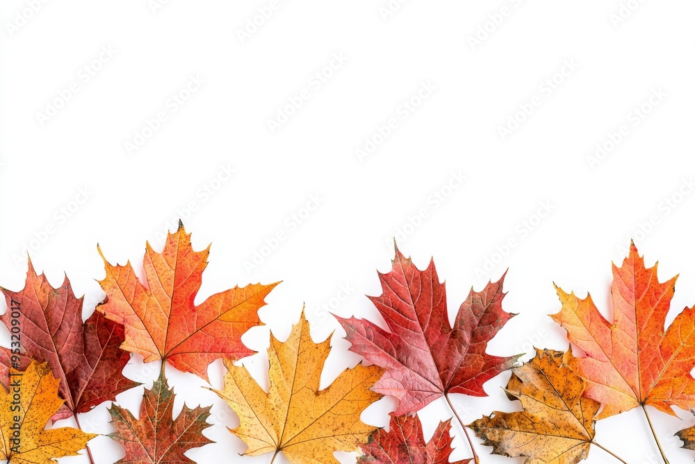 Autumn Maple Leaves Flat Lay White Background created with Generative AI Autumn Maple Leaves Flat Lay White Background created with Generative AI