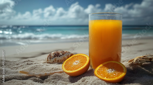 A glass of orange juice on ...