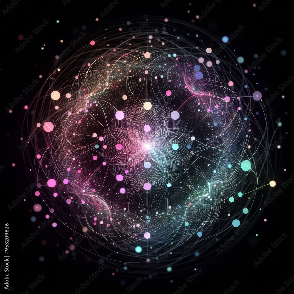 Fototapeta premium a black background with light pink, purple, blue and green lights Generative AI 