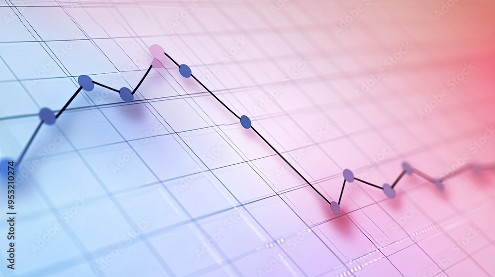 A 3D line graph with upward and downward trends, set against a grid background A 3D line graph with upward and downward trends, set against a grid background