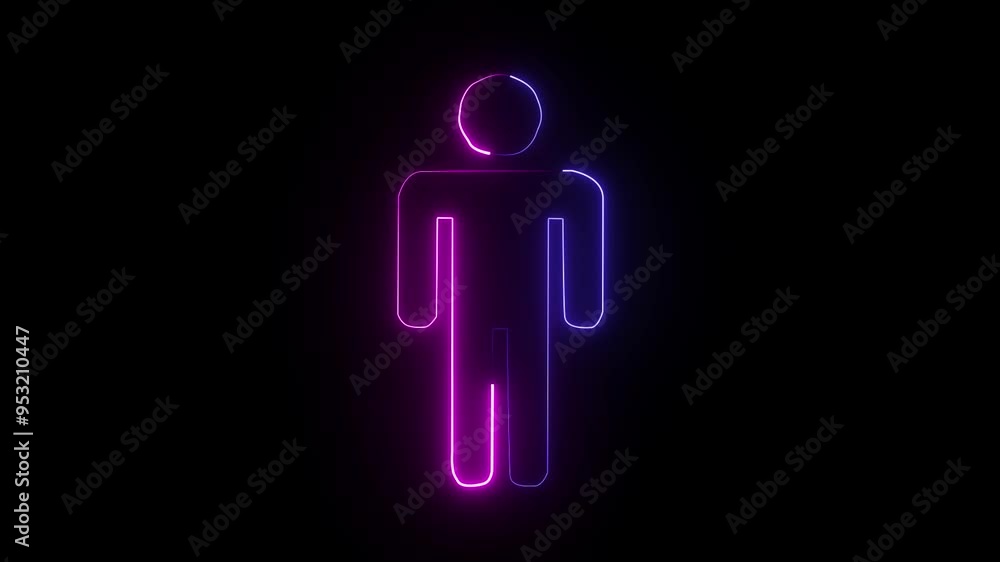 Neon glowing man icon animation in black background Neon glowing man icon animation in black background
